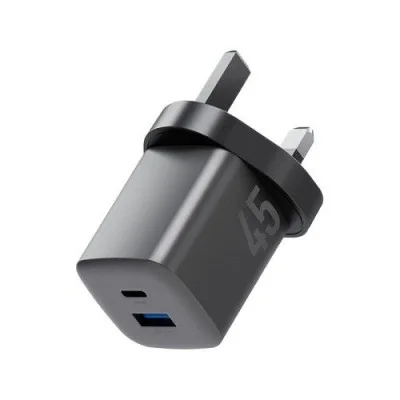 Energea Ampcharge Mini 1-Port USB-C and 1-Port USB-A 45W PD Wall Charger - Gunmetal